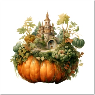 Autumn Magic - Pumpkin Transformed into Miniature Forest in Watercolor Posters and Art